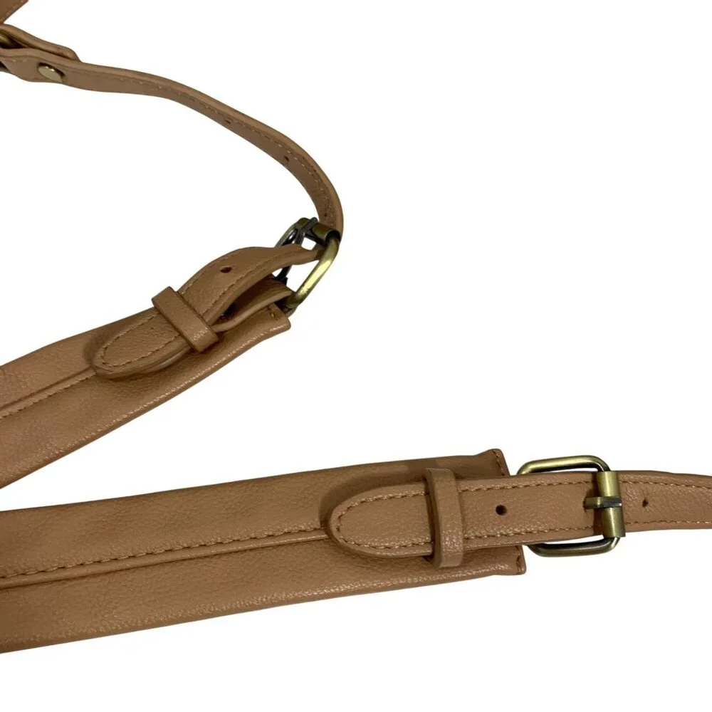 ANTHROPOLOGIE Womens Camel Tan Faux Leather Crescent Crossbody Slouchy Purse
